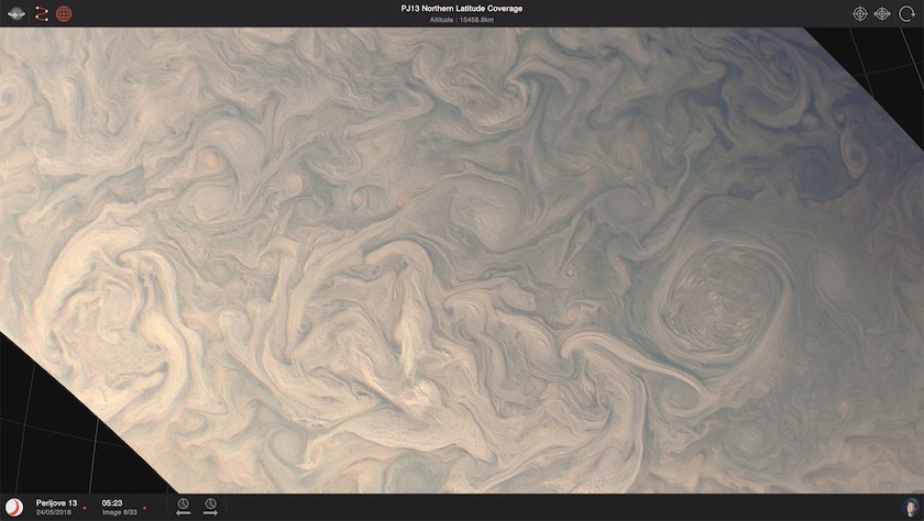 Images are projected at full resolution, meaning you can zoom ALL the way in to Jupiter's ludicrous storm features.